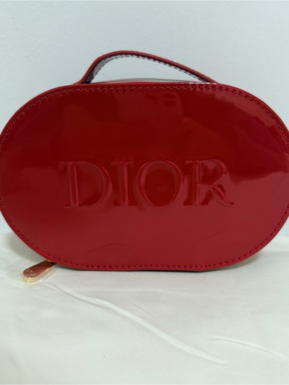 Dior Red Patent Leather Embossed Logo Cosmetic Case